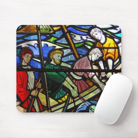 Fisherman Glas in lood Window Mousepad Muismat (Met muis)