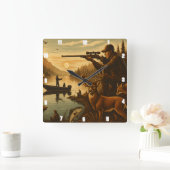 Fisherman Hunter Wildlife Sunset Vierkante Klok (Huis)