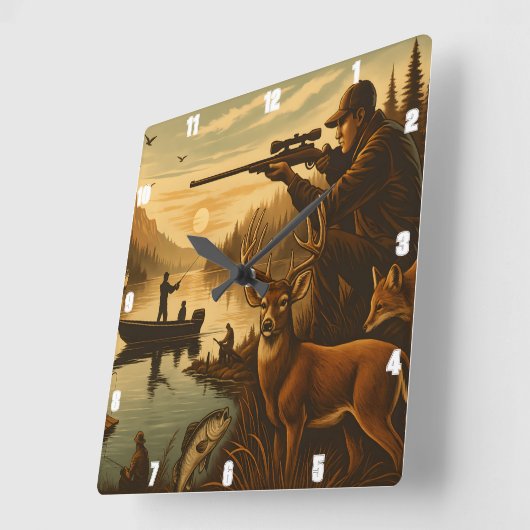 Fisherman Hunter Wildlife Sunset Vierkante Klok (Hoek)