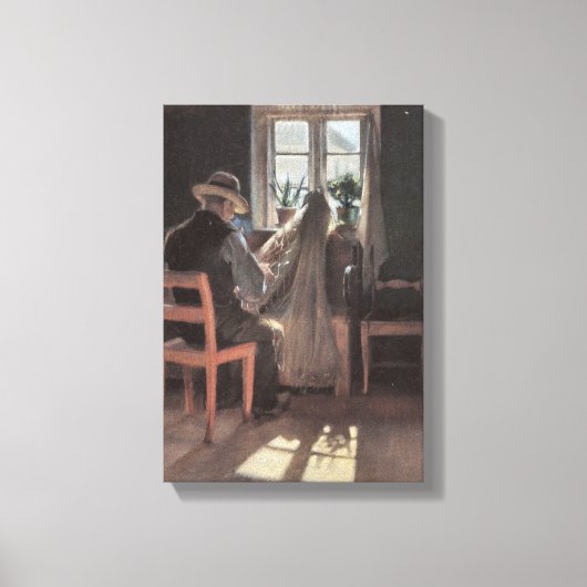 Fisherman Kræn Wollesen Mending the Net by Ancher Canvas Afdruk (Voorkant)