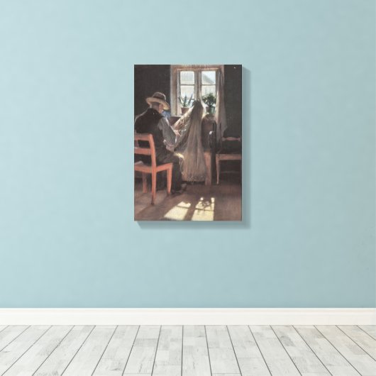 Fisherman Kræn Wollesen Mending the Net by Ancher Canvas Afdruk (Insitu (Houten vloer))