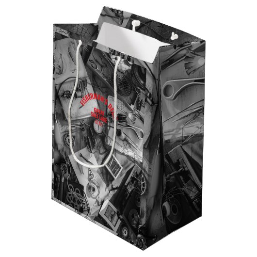Fisherman’s Deck Black and White Gift Bag Medium Cadeauzakje (Achterkant Gekanteld)