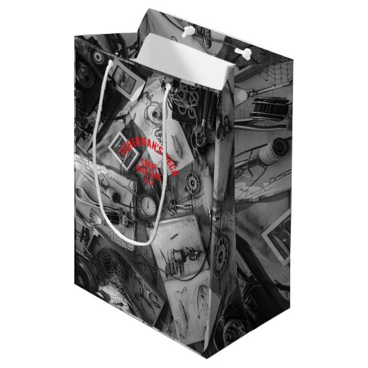 Fisherman’s Deck Black and White Gift Bag Medium Cadeauzakje (Voorkant Gekanteld)