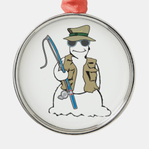 Fisherman sneeuwman met vest metalen ornament
