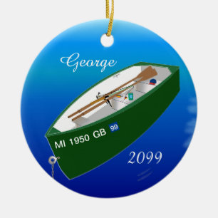 Fisherman Vist Row Boat Rod - Gepersonaliseerd Keramisch Ornament
