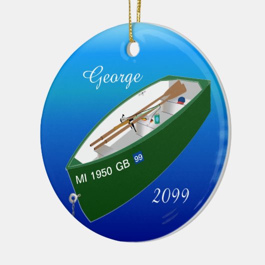 Fisherman Vist Row Boat Rod - Gepersonaliseerd Keramisch Ornament (Links)