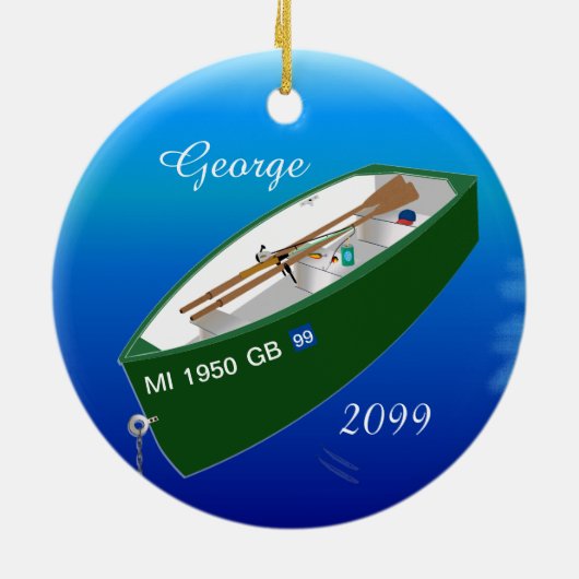 Fisherman Vist Row Boat Rod - Gepersonaliseerd Keramisch Ornament (Achterkant)