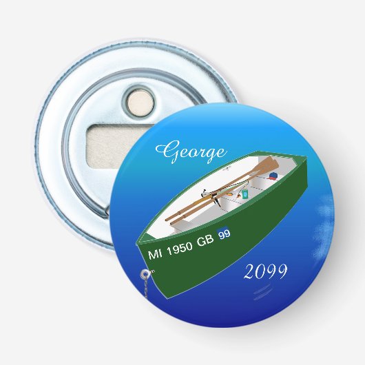 Fisherman Vist Row Boat Rod Magnetic Button Flesopener (Voorkant)
