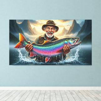 Fisherman's Big Fish Catch Fishing Canvas Afdruk