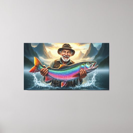 Fisherman's Big Fish Catch Fishing Canvas Afdruk (Voorkant)
