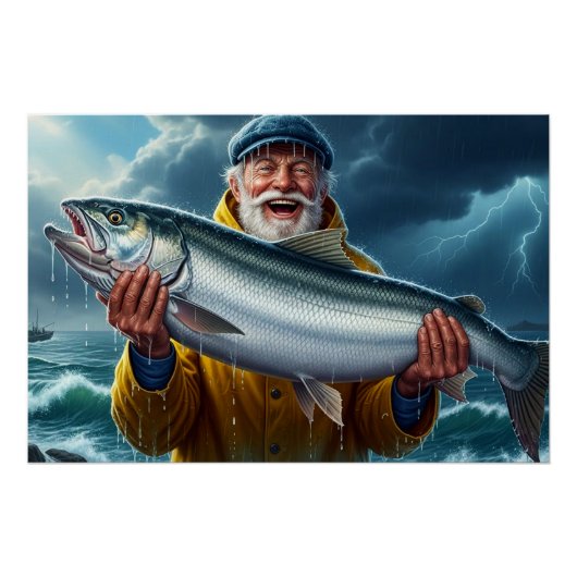 Fisherman's Big Fish Catch Ocean  Perfect Poster (Voorkant)
