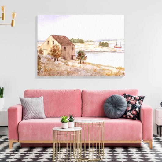Fisherman's House Waterverf Canvas Print (Insitu (Woonkamer))