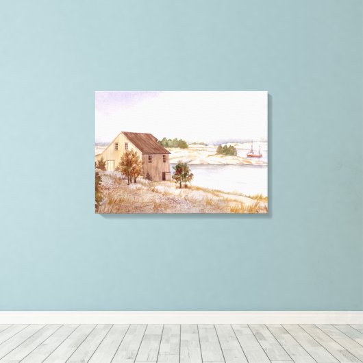 Fisherman's House Waterverf Canvas Print (Insitu (Houten vloer))