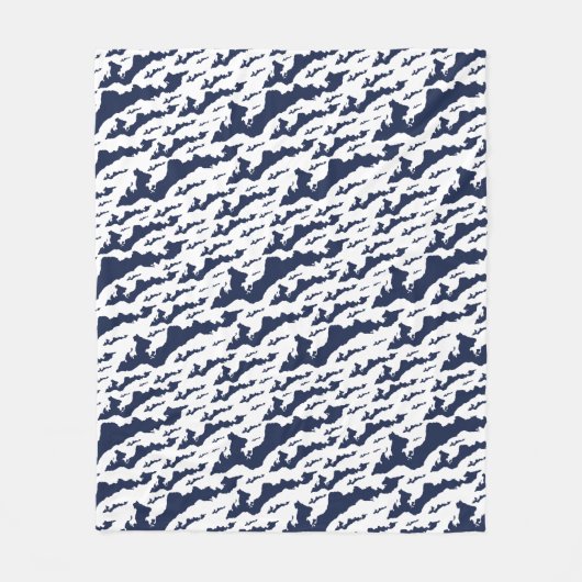 Fishers Island Fleece Deken – Blauw/Wit (Voorkant)