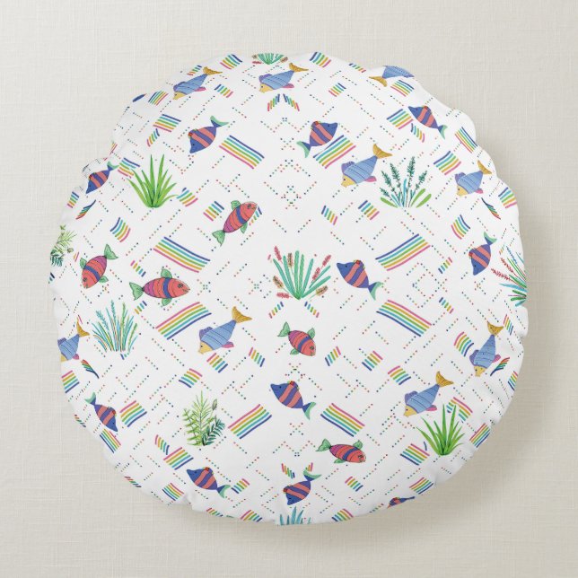 Fishes and Plants in Pond Rond Kussen (Voorkant)