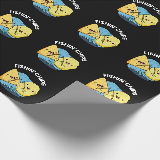 Fishin chips Grappig eten Pun Dark BG Cadeaupapier (Hoek)