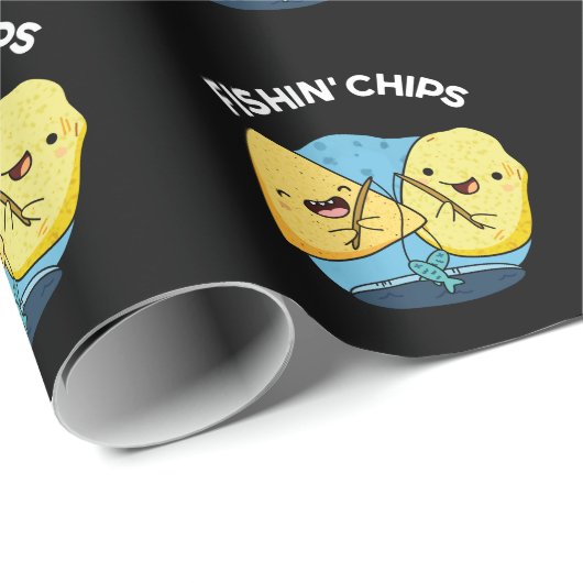 Fishin chips Grappig eten Pun Dark BG Cadeaupapier (Rol Hoek)