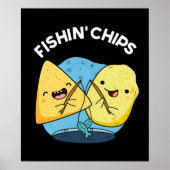 Fishin chips Grappig eten Pun Dark BG Poster (Voorkant)