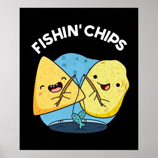 Fishin chips Grappig eten Pun Dark BG Poster (Voorkant)