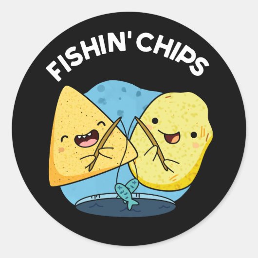 Fishin chips Grappig eten Pun Dark BG Ronde Sticker (Voorkant)