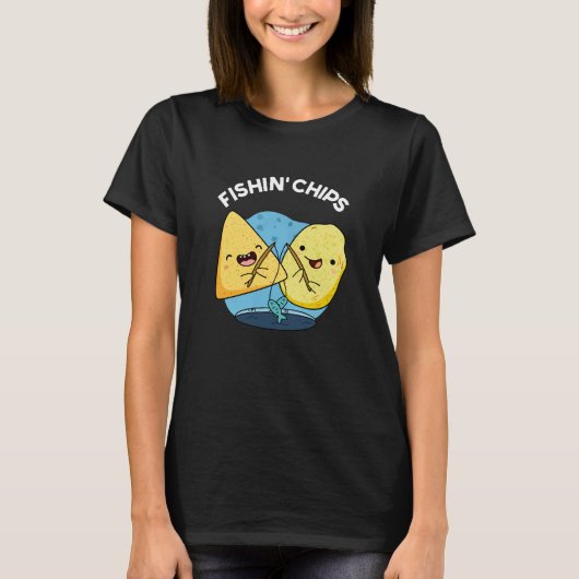 Fishin chips Grappig eten Pun Dark BG T-shirt (Voorkant)