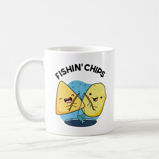 Fishin chips Grappig eten Pun Koffiemok (Links)