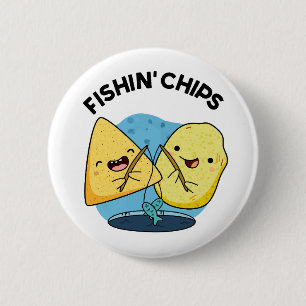 Fishin chips Grappig eten Pun Ronde Button 5,7 Cm