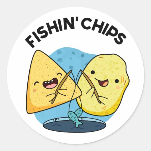 Fishin chips Grappig eten Pun Ronde Sticker (Voorkant)
