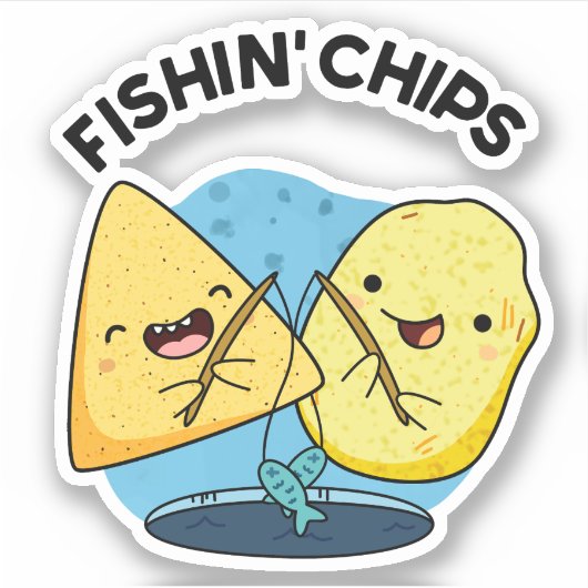 Fishin chips Grappig eten Pun Sticker (Voorkant)