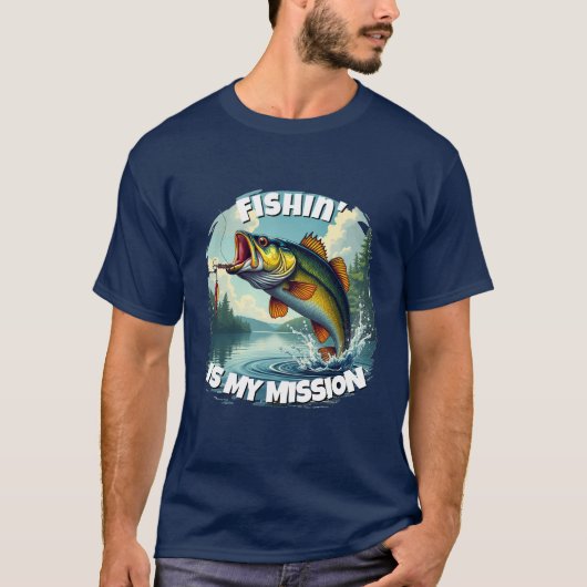 Fishin' Is My Mission Bass T-shirt voor mannen (Voorkant)
