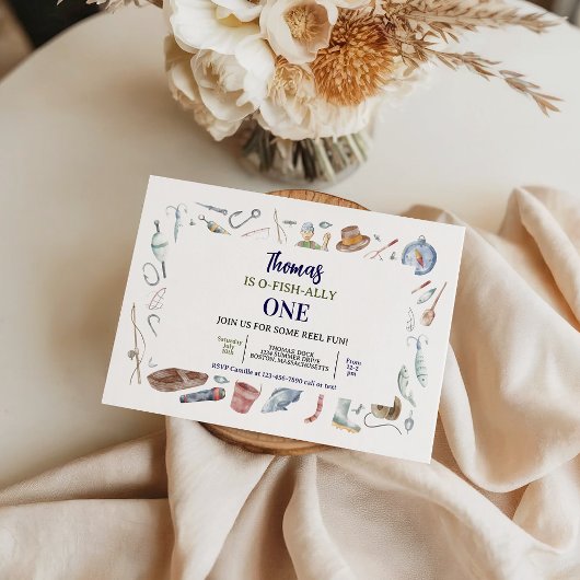 Fishing 1st Birthday Invitation | O-Fish-Ally One  Kaart