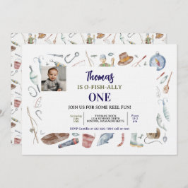Fishing 1st Birthday Invitation | O-Fish-Ally One Kaart