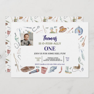 Fishing 1st Birthday Invitation | O-Fish-Ally One Kaart