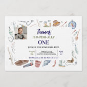 Fishing 1st Birthday Invitation | O-Fish-Ally One Kaart (Voorkant)