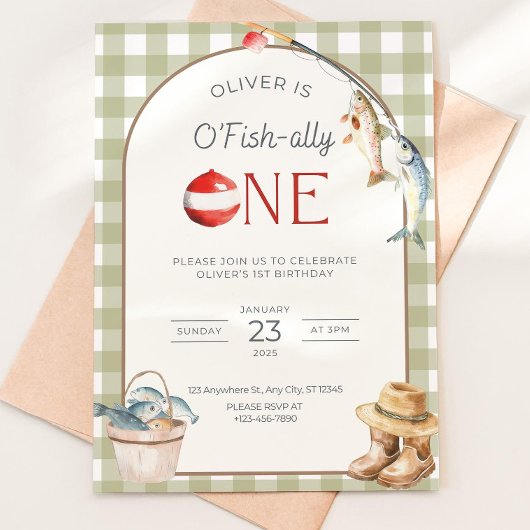 Fishing 1st Birthday Invitation O Fishally One Inv Kaart