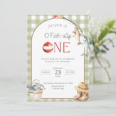 Fishing 1st Birthday Invitation O Fishally One Inv Kaart (Staand voorkant)