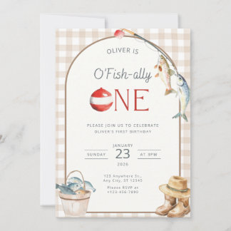 Fishing 1st Birthday Invitation O Fishally One  Kaart