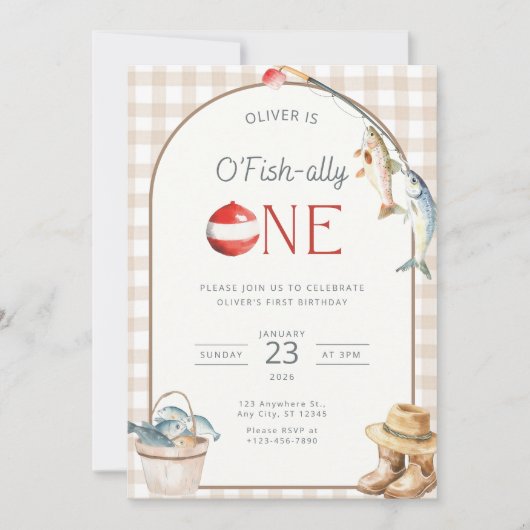 Fishing 1st Birthday Invitation O Fishally One  Kaart (Voorkant)