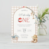 Fishing 1st Birthday Invitation O Fishally One  Kaart (Staand voorkant)