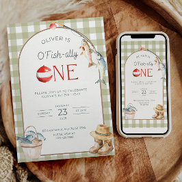 Fishing 1st Birthday Invitation O Fishally One  Kaart