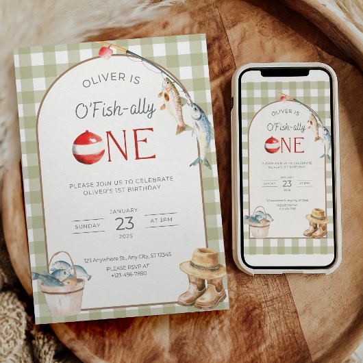 Fishing 1st Birthday Invitation O Fishally One  Kaart