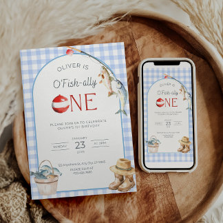 Fishing 1st Birthday Invitation O Fishally One Kaart