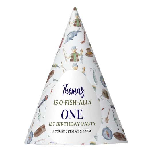 Fishing 1st Birthday | O-Fish-Ally One party Feesthoedjes (Voorkant)