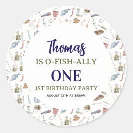 Fishing 1st Birthday | O-Fish-Ally One party Ronde Sticker