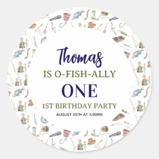 Fishing 1st Birthday | O-Fish-Ally One party Ronde Sticker