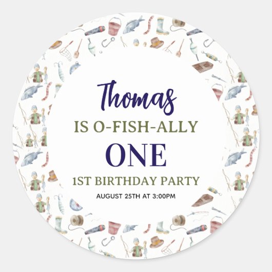 Fishing 1st Birthday | O-Fish-Ally One party Ronde Sticker (Voorkant)