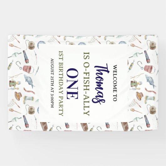Fishing 1st Birthday | O-Fish-Ally One party Spandoek (Horizontaal)
