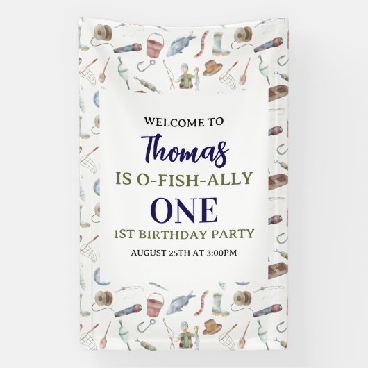 Fishing 1st Birthday | O-Fish-Ally One party Spandoek (Verticaal)