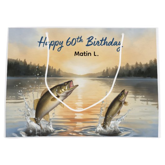 Fishing 60th Birthday  Groot Cadeauzakje (Voorkant)
