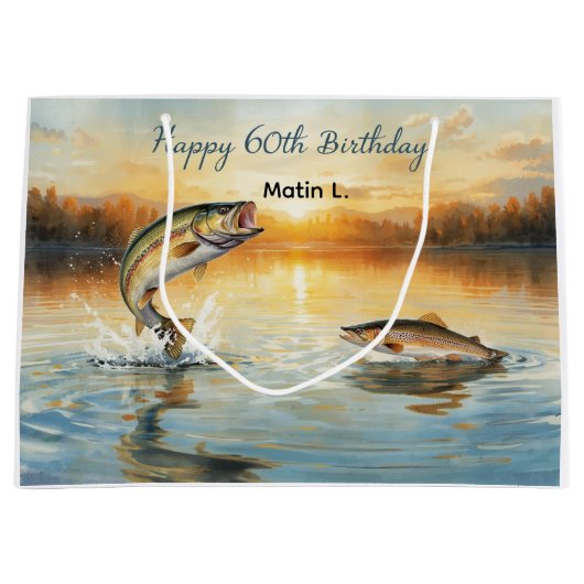 Fishing 60th Birthday  Groot Cadeauzakje (Voorkant)